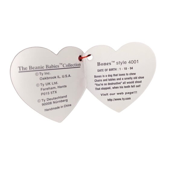 Ty Beanie Babies Bones Dog Plush Stuffed Animal Hang 4th Gen Tush 4th Gen Tag To - Picture 7 of 10